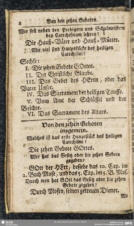 Von den zehen Geboten insgemein. Welches ist das erste Hauptstück des heiligen Catechismi?
