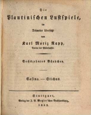 Die Plautinischen Lustspiele, 16. Casina