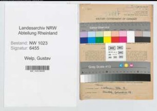 Entnazifizierung Gustav Welp , geb. 21.12.1904 (Steuerinspektor)