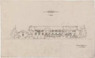 Gsaenger, Gustav; Lenggries (Bayern); Hotelneubau Lamprechtshaus - Variante Strassenseite (Ansicht)