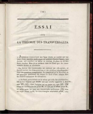 Essai sur la théorie des transversales.