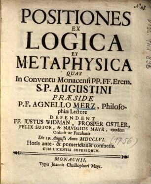 Positiones Ex Logica Et Metaphysica