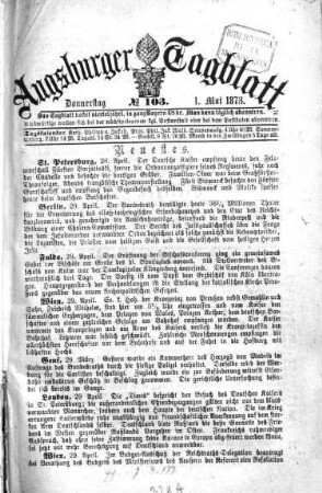 Augsburger Tagblatt. 1873,5/8 = Jg. 44