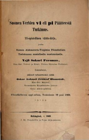 Suomen Verbien vi eli pi Päätteestä Tutkimus : (Inaug. Diss.)
