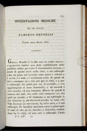 Osservazioni Mediche Del Sig. Dottor Alberto Brunelli Fatte Nell' Anno 1835.