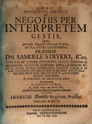 Disputatio Iuridica De Negotiis Per Interpretem Gestis