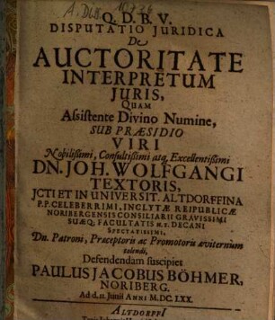 Disputatio Iuridica De Auctoritate Interpretum Iuris