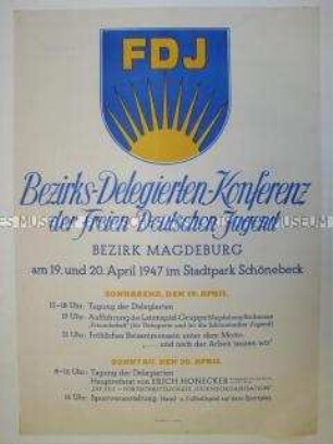 Maueranschlag mit Programm der Bezirks-Delegierten-Konferenz der FDJ Magdeburg 1947