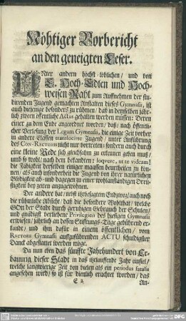 Nöthiger Vorbericht an den geneigten Leser