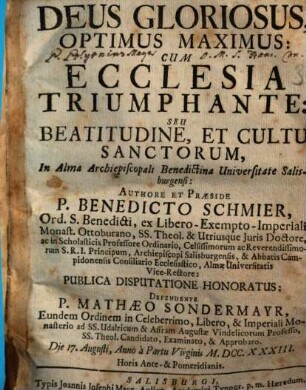 Deus Gloriosus, Optimus Maximus, Cum Ecclesia Triumphante, Seu Beatitudine, Et Cultu Sanctorum