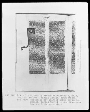 Biblia latina — Initiale A (nno tertio), darin Daniel in der Löwengrube, Folio 380verso