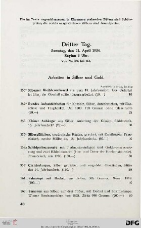 Arbeiten in Silber und Gold (Nr. 356-385)