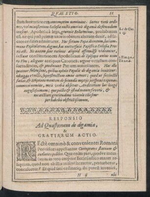 Responsio Ad Quaestionem de digamia, & Gratiarum Actio.
