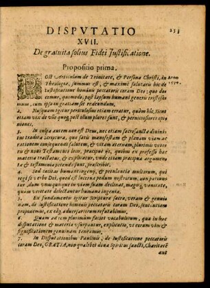 Disputatio XVII. De gratuita solius Fidei Iustificatione.