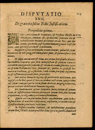 Disputatio XVII. De gratuita solius Fidei Iustificatione.