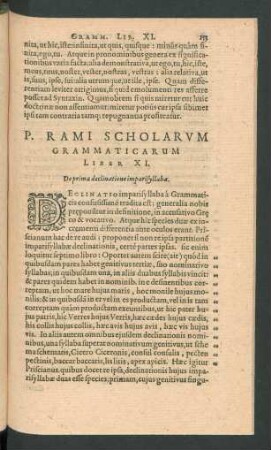 P. Rami Scholarum Grammaticarum Liber XI. De prima declinatione imparisyllaba.