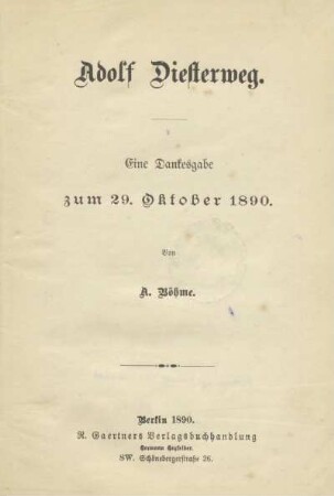 Adolf Diesterweg : eine Dankesgabe zum 29. Oktober 1890