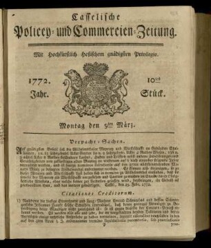 10tes Stueck, Montag den 9ten Maerz 1772