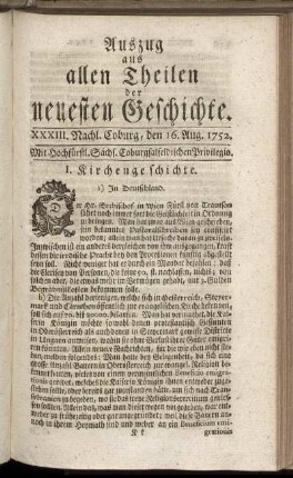 XXXIII. Nachlese. Coburg, den 16. Aug. 1752.