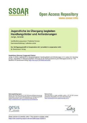 Jugendliche im Übergang begleiten Handlungsfelder und Anforderungen