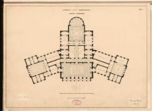 Vereinshaus, Berlin Schinkelwettbewerb 1864: Grundriss 1. Obergeschoss; Maßstabsleiste