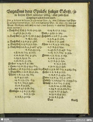 Verzeichnis derer Sprüche heiliger Schrift, so in diesem Theil entweder völlig, oder zum theil ausgeleget und erörtert seynd