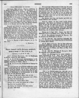Nuovi Annali delle Scienze naturali [e rendiconto dei lavori dell'Accademia delle Scienze dell'Istituto di Bologna con appendice agraria]. - Bologna : Marsigli. - [Bd.] V, 1841