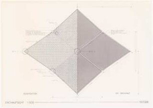 Ausbau eines Sportstadions Schinkelwettbewerb 1986: Dachaufsicht 1:500
