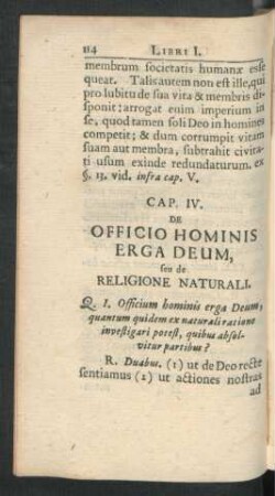 Cap. IV. De Officio Hominis Erga Deum, seu Religione Naturali