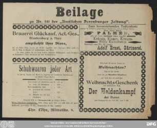 Derenburger Zeitung : amtliches Blatt für den Magistrat und die Polizeiverwaltung von Derenburg ; Generalanzeiger für die Gemeinden Langenstein, Danstedt, Hendeber, Reddeber, Minsleben und Silstedt, Beilage zu Nr. 141 der "Amtlichen Derenburger Zeitung".
