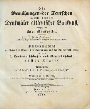 Die Bemühungen der Deutschen in Erforschung der Denkmäler altdeutscher Baukunst, vorzüglich ihrer Bauregeln, [2]. 1. Fortsetzung : nebst einem kurzen Berichte über Schropp's Kölner Dombau-Modell