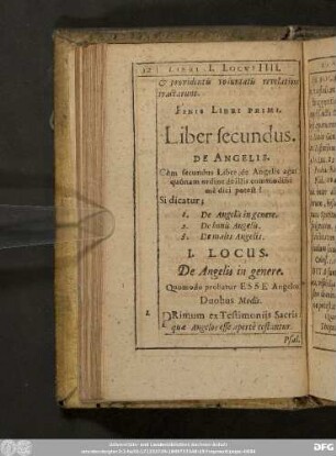 I. Locus. De Angelis in genere.