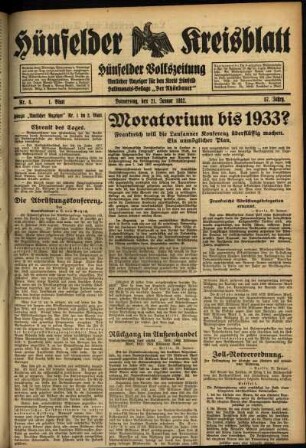 Erste Ausgabe vom Donnerstag, den 21. Januar 1932.
