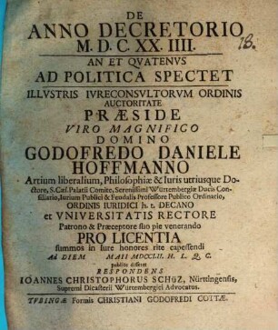 De Anno Decretorio M.D.C.XX.IIII., An Et Qvatenvs Ad Politica Spectet