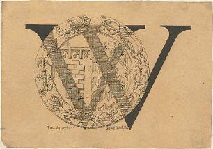 Stegmann, Carl von; Zeichnungen für Publikationen - Gewölbeschild mit Initiale aus dem Palazzo Uguccioni in Florenz (Ansicht)
