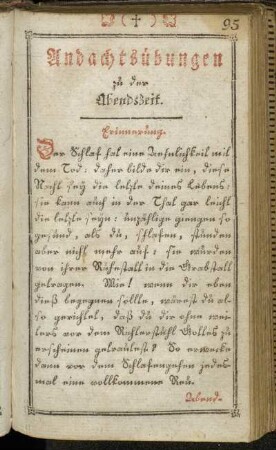 Andachtsübungen zu der Abendszeit.
