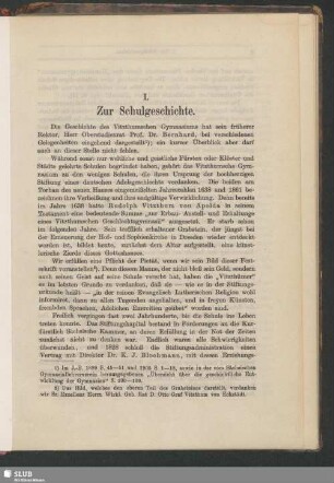 I. Zur Schulgeschichte