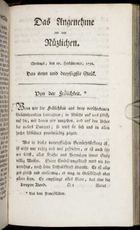 Das neun und dreyßigste Stück. Montags, den 27. Herbstmonat, 1756.