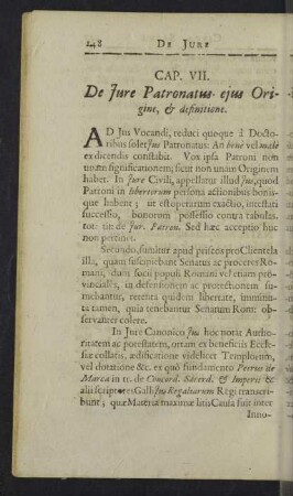Cap. VII. De Jure Patronatus ejus Origine, & definitione