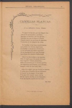 Camelias blancas. : A la señorita Juana Marín.