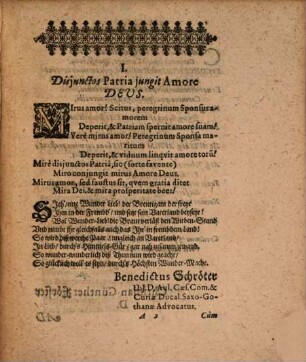 Epithalamia Solenni Nuptiarum Festivitati, Quam Christo auspice Ornatissimus VirIuvenis Dn. Christianus Melchior Gerlach, Supremae Curiae Ducali, quae Gothae est, a Literis, Cum Honestissima & Lectissima Foemina Anastasia Schottiana, Viri Spectatissimi Dn. Christiani Vogelgesangs Municipii SaxoHennebergici, Ilmenoviae quod est, Praefecti integerrimi p.m. relicta vidua, Die 24. Septembr. Anno reparatae per Christum salutis MDCXLIV. celebrat