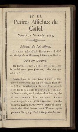 No III (Samedi 22 Novembre 1783)