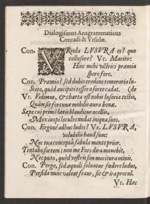Dialogismus Anagrammaticus Conradi & Ursulae.