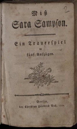 Miß Sara Sampson : Ein Trauerspiel in fünf Aufzügen