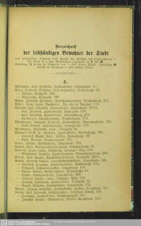 Einwohnerverzeichnis : Verzeichniß der selbständigen Bewohner der Stadt