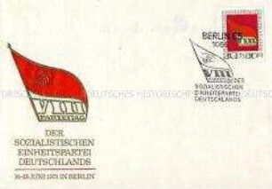 Ersttagsbrief mit Sondermarke, Sonderstempel und Emblem zum VIII. SED-Parteitag