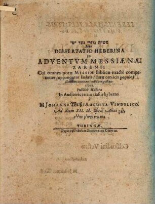 Diss. Heberina in adventum Messiae Nazareni
