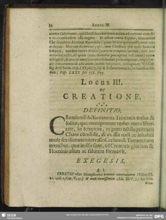 Locus III. De Creatione