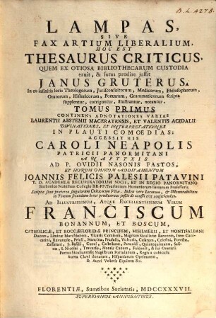 Lampas : seu Fax artium liberalium. 1. 1737