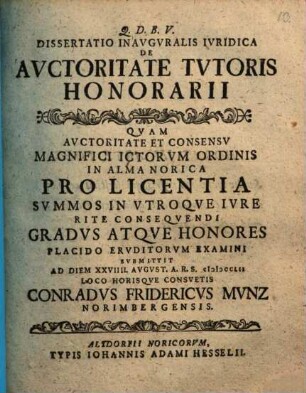 Diss. inaug. iur. de auctoritate tutoris honorarii